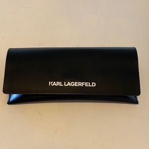 Karl Lagerfeld Black Leather Fold-Over Clutch with Silver Logo
